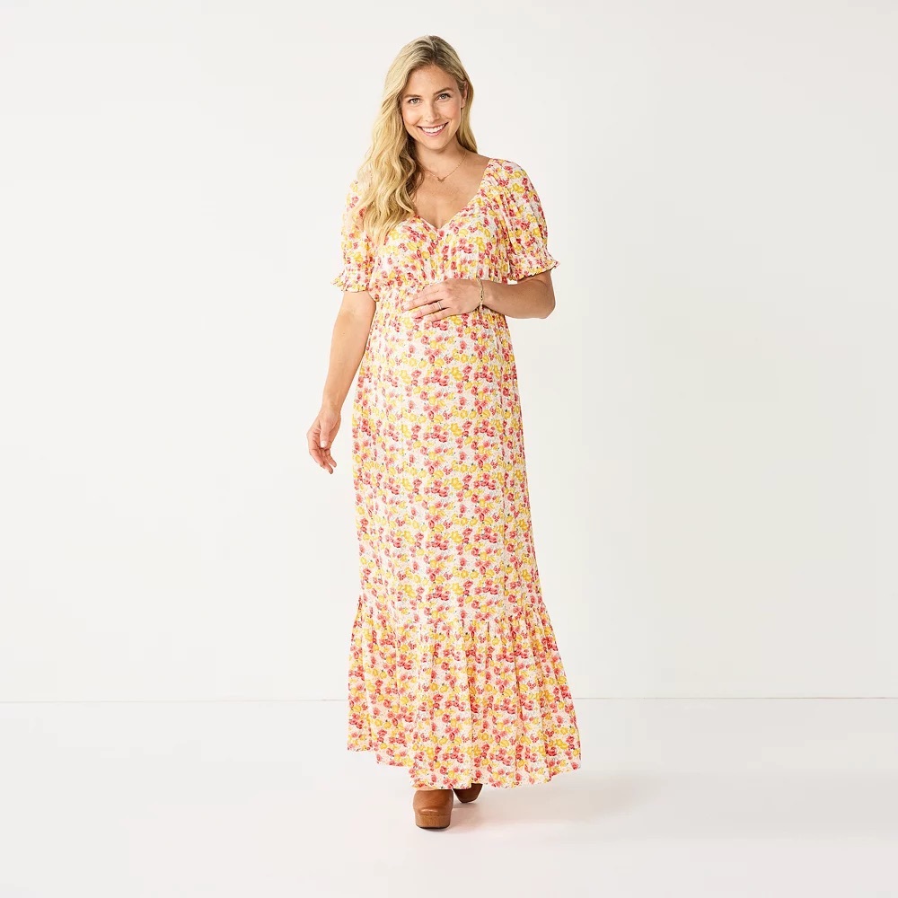 Maternity Sonoma Goods For Life Smocked Sleeve Babydoll Maxi Dress